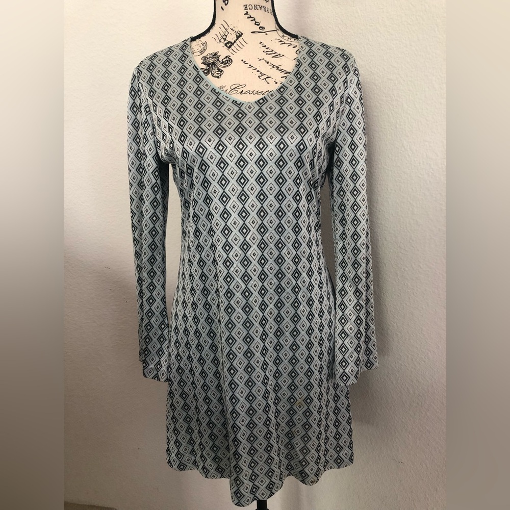 Express Blue and White Long Sleeve Sheath Dress M